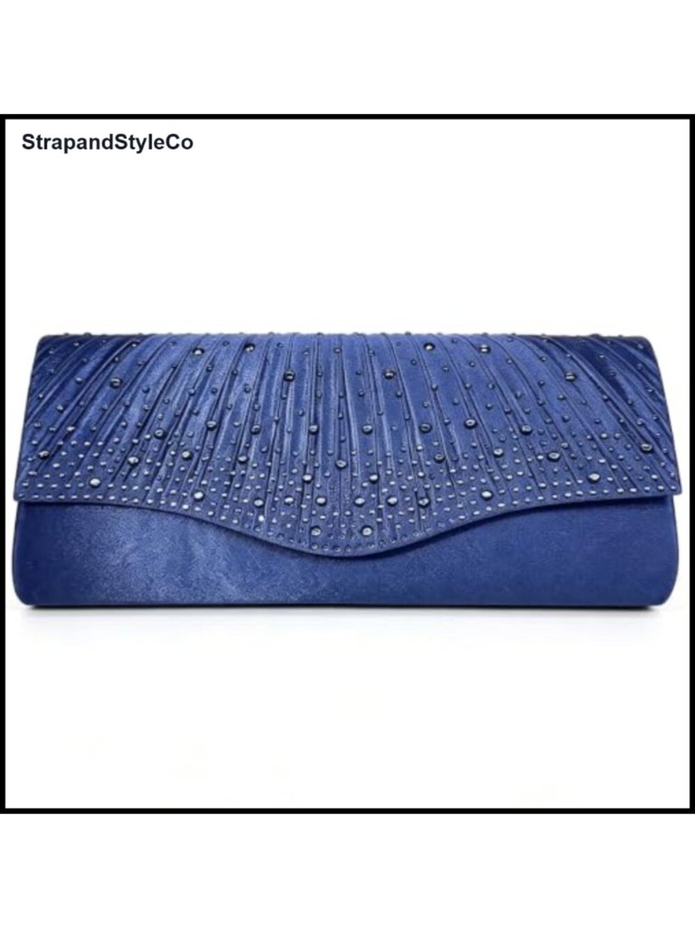 Rhinestone Envelope Clutch Evening Bag Satin Pleated Flap with Detachable Chain